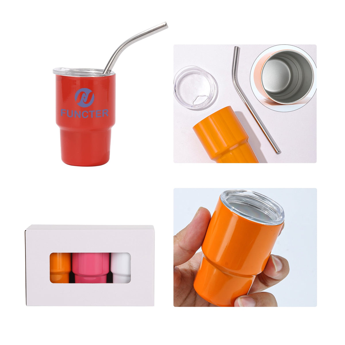 Stainless Steel Mini Tumbler W/ Straw 3 oz. (3 Pack)