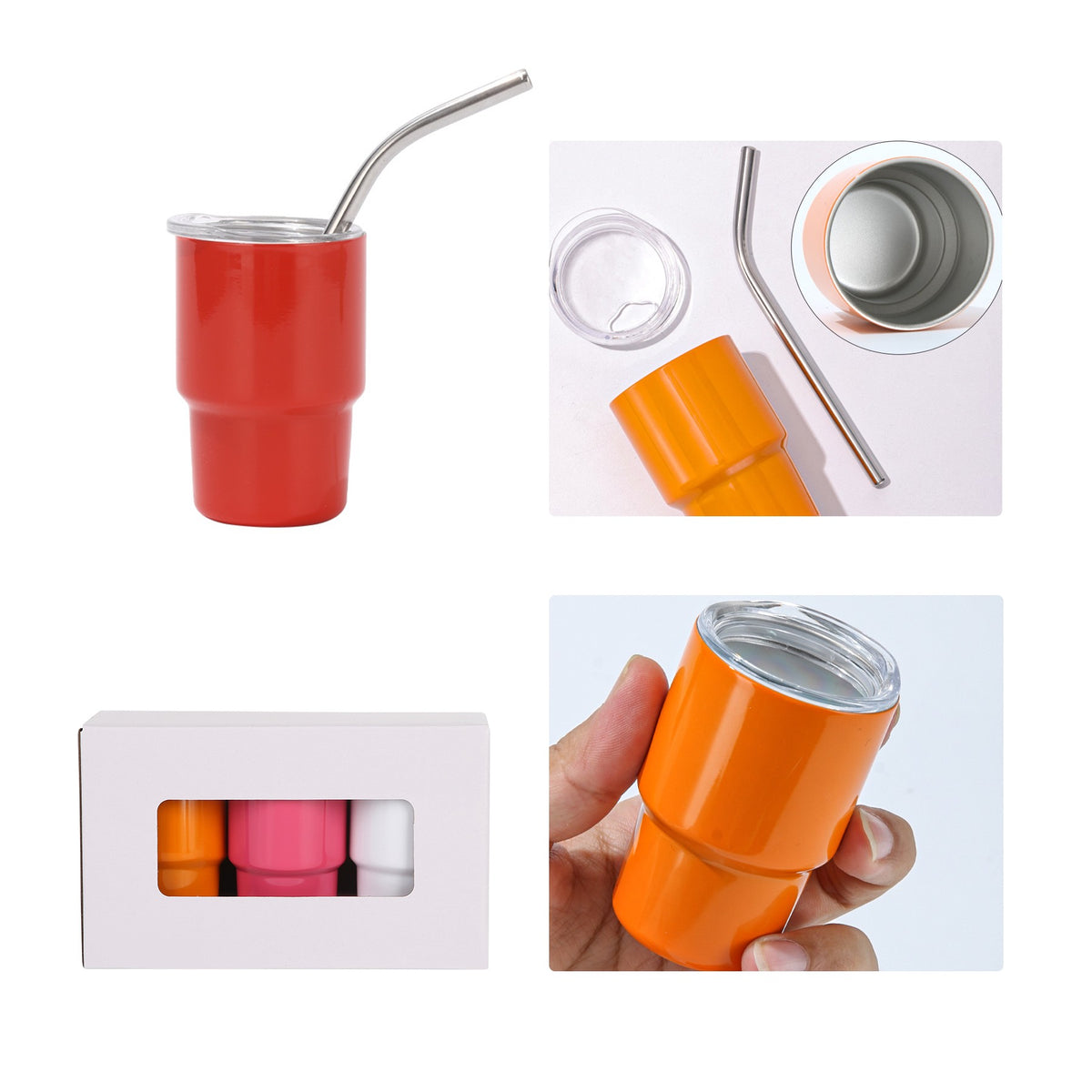 Stainless Steel Mini Tumbler W/ Straw 3 oz. (3 Pack)