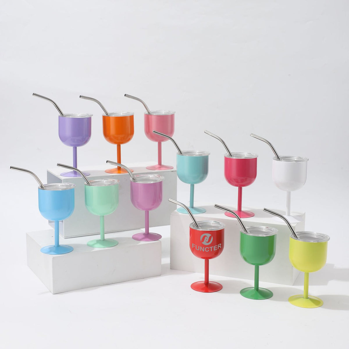 Stainless Steel Laser Engraved Mini Stemmed Glass W/ Straw 4 oz.