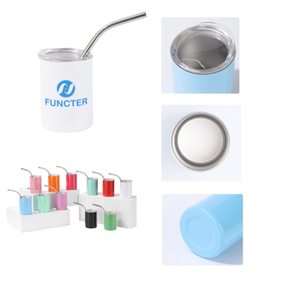 Stainless Steel Screen Printed Insulated Drinking Cup W/ Straw 3 oz.