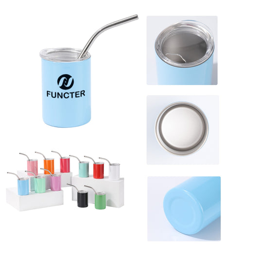 Stainless Steel Screen Printed Insulated Drinking Cup W/ Straw 5 oz.