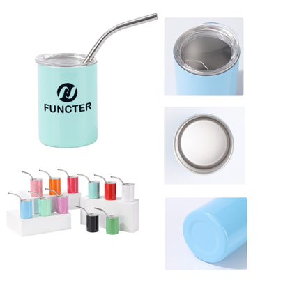 Stainless Steel Screen Printed Insulated Drinking Cup W/ Straw 7 oz.
