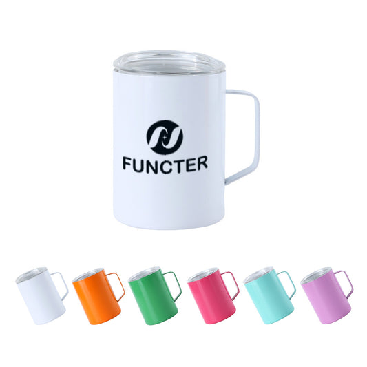Stainless Steel Screen Printed Mini Coffee Cup W/ Straw & Handle 3 oz.