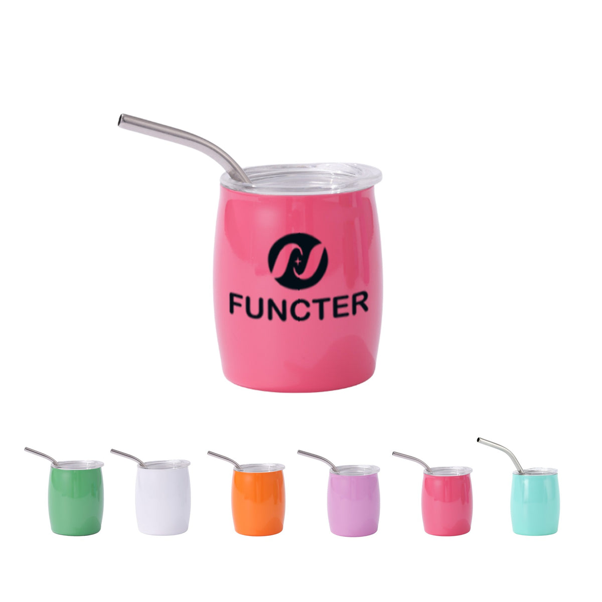 Screen Printed Mini Wine Cup W/ Straw 7 oz.