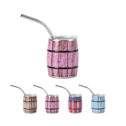 Laser Engraved Barrel Shaped Mini Wine Cup W/ Straw 5 oz.