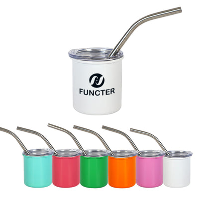 Stainless Steel Screen Printed Insulated Drinking Cup W/ Straw 2 oz.