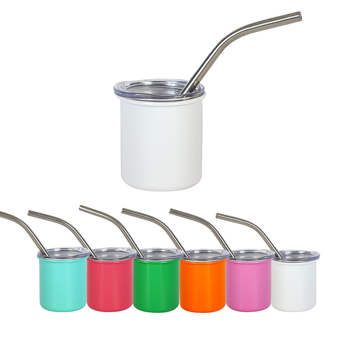 Stainless Steel Screen Printed Insulated Drinking Cup W/ Straw 2 oz.