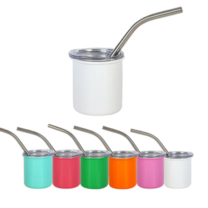 Stainless Steel Screen Printed Insulated Drinking Cup W/ Straw 2 oz.