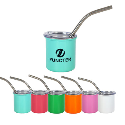 Stainless Steel Screen Printed Insulated Drinking Cup W/ Straw 4 oz.