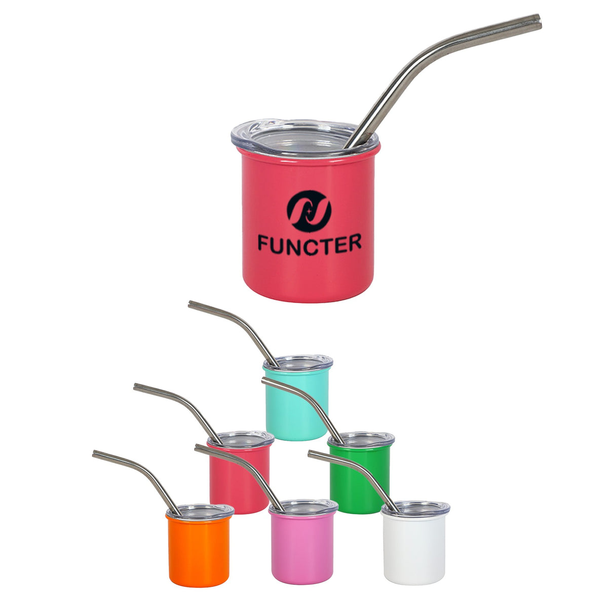 Stainless Steel Screen Printed Insulated Drinking Cup W/ Straw 6 oz.