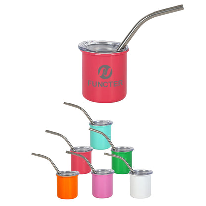Stainless Steel Laser Engraved Insulated Drinking Cup W/ Straw 6 oz.