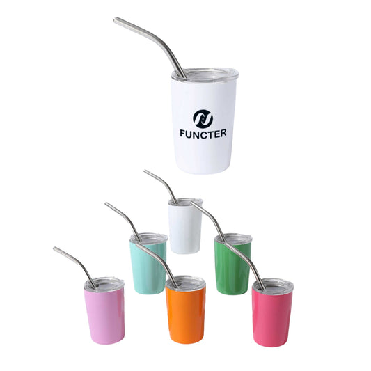 Stainless Steel Screen Printed Insulated Drinking Cup W/ Straw 3 oz.