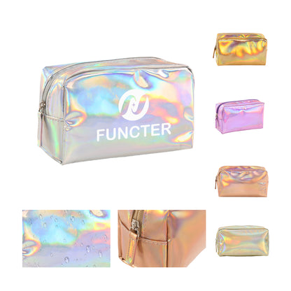 PU Holographic Makeup Bag Waterproof Cosmetic Pouch, Portable Travel Toiletry Bag