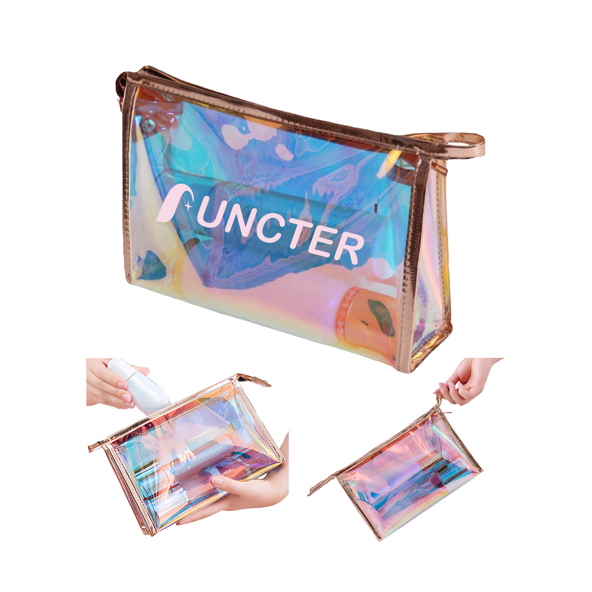 Clear Holographic Makeup Bag, Waterproof Cosmetic Pouch