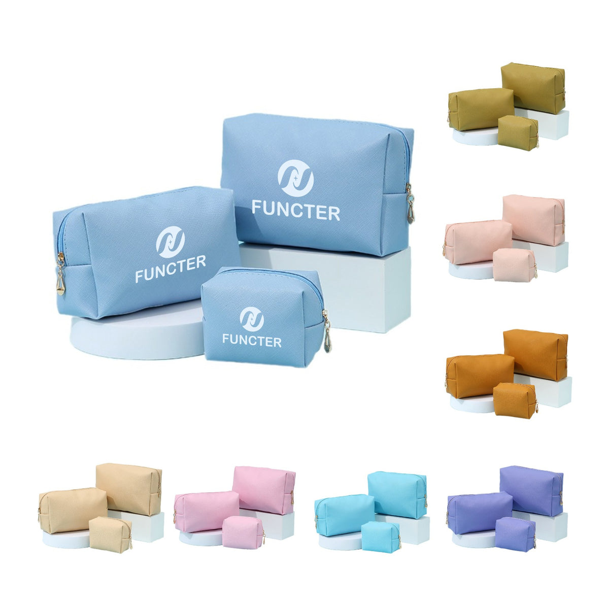 Pastel 3-Size Makeup Bag Set, PU Cosmetic Pouch Kit