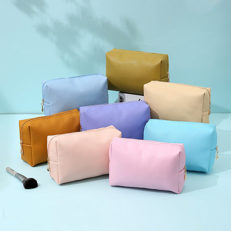 PU Pastel Solid Color Makeup Bag Cosmetic Pouch