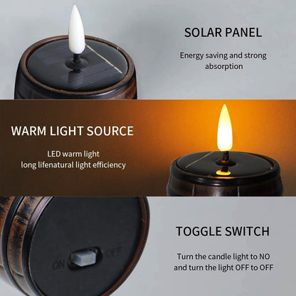 Solar Wooden Barrel Bullet Tea Wax Electronic Candle Light