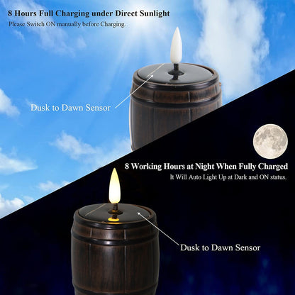 Solar Wooden Barrel Bullet Tea Wax Electronic Candle Light