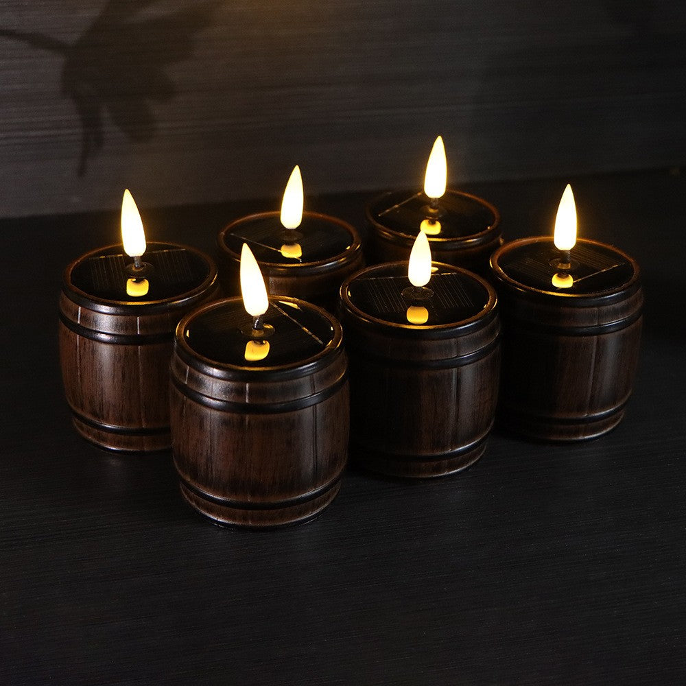 Solar Wooden Barrel Bullet Tea Wax Electronic Candle Light