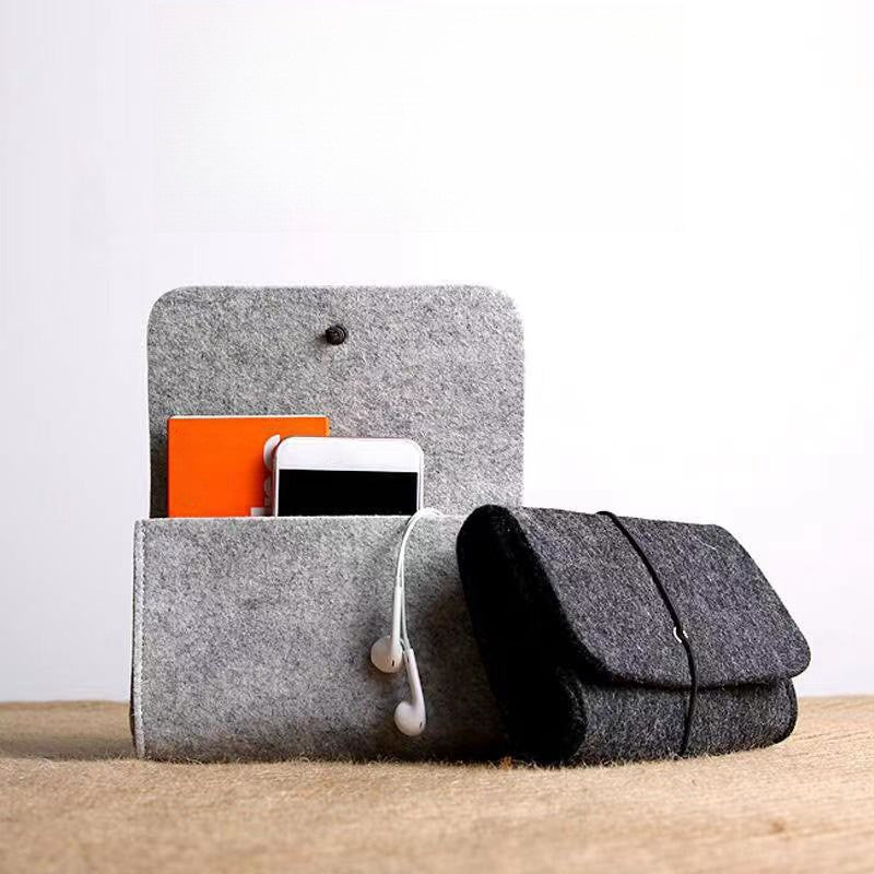 Roll-Up Felt Digital Accessories Organizer Pouch W/ Elastic Band