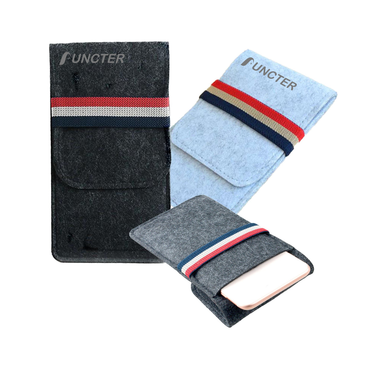 Felt Digital Accessories Organizer Pouch W/ Striped Elastic Band