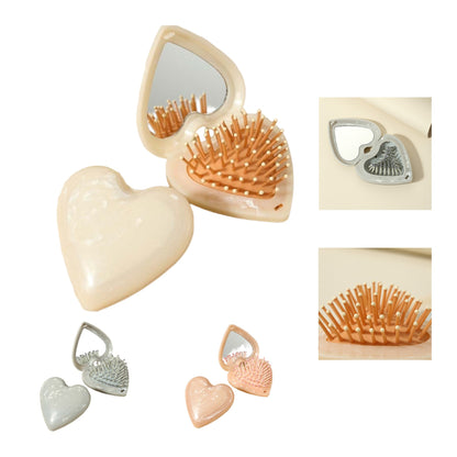 2-in-1 Marble Heart Foldable Air Cushion Comb & Mirror