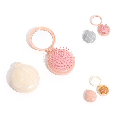 2-in-1 Marble Round Foldable Air Cushion Comb & Mirror