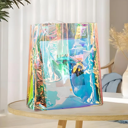 Iridescent Clear PVC Tote Bag W/ Holographic Handle