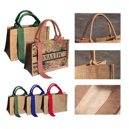 Jute Tote Bag W/ Ribbon 6" X 9" X 4"