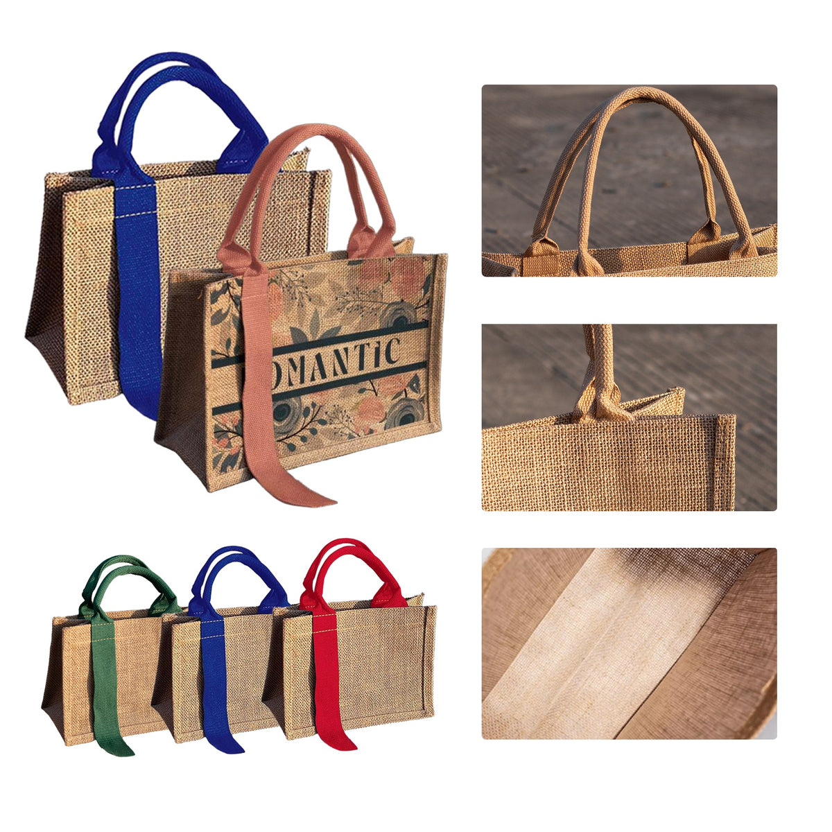Jute Tote Bag W/ Ribbon 8" X 13" X 5"