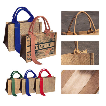 Jute Tote Bag W/ Ribbon 8" X 13" X 5"