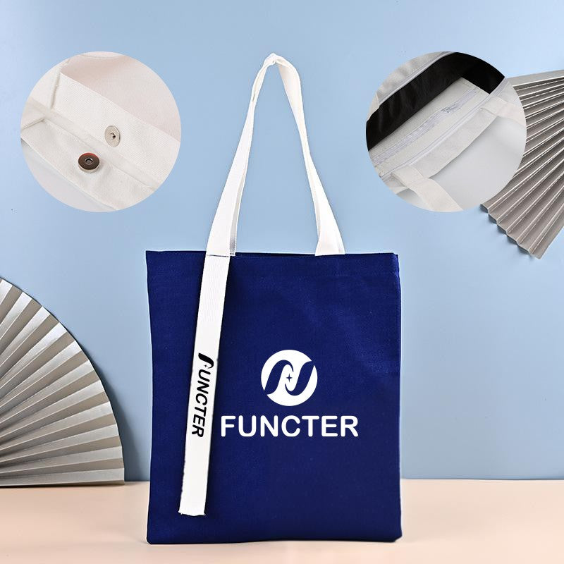 Blue Canvas Tote Bag W/ Magnetic Closure & Inner Pocket