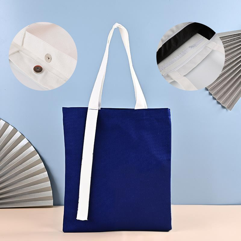 Blue Canvas Tote Bag W/ Magnetic Closure & Inner Pocket
