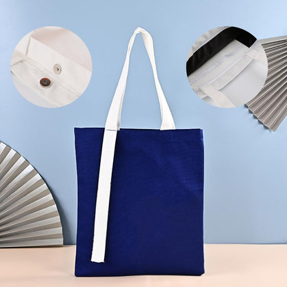 Blue Canvas Tote Bag W/ Magnetic Closure & Inner Pocket