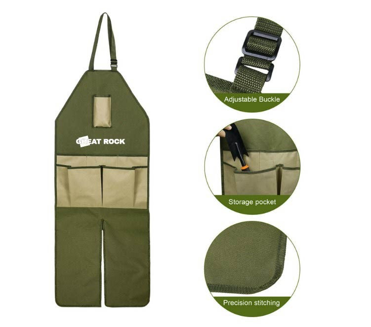 Gardening Apron Adjustable Legs Waterproof Apron with 6 Release Pockets