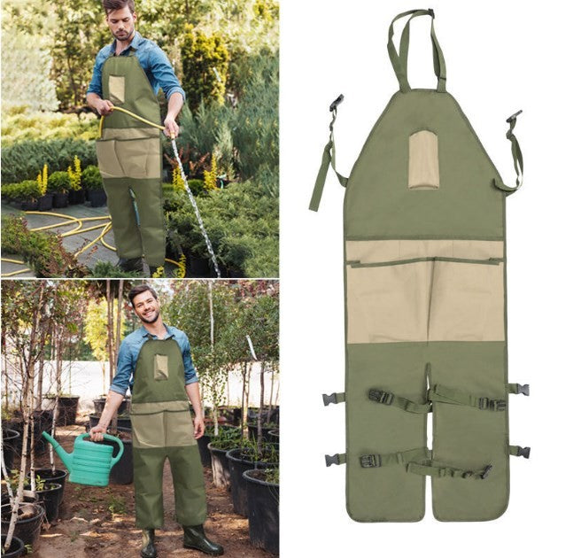 Gardening Apron Adjustable Legs Waterproof Apron with 6 Release Pockets
