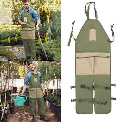 Gardening Apron Adjustable Legs Waterproof Apron with 6 Release Pockets