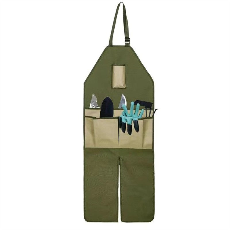 Gardening Apron Adjustable Legs Waterproof Apron with 6 Release Pockets