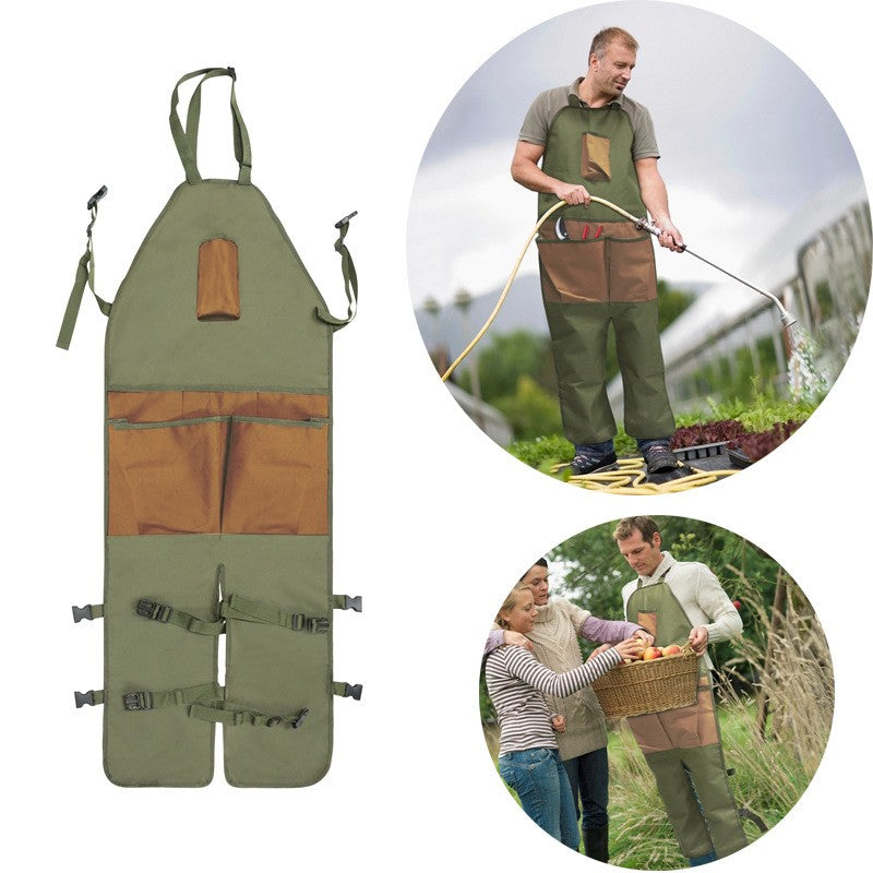 Gardening Apron Adjustable Legs Waterproof Apron with 6 Release Pockets