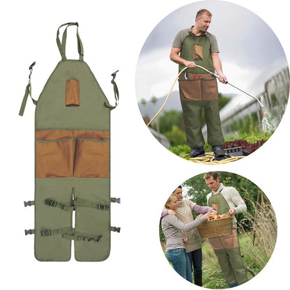 Gardening Apron Adjustable Legs Waterproof Apron with 6 Release Pockets