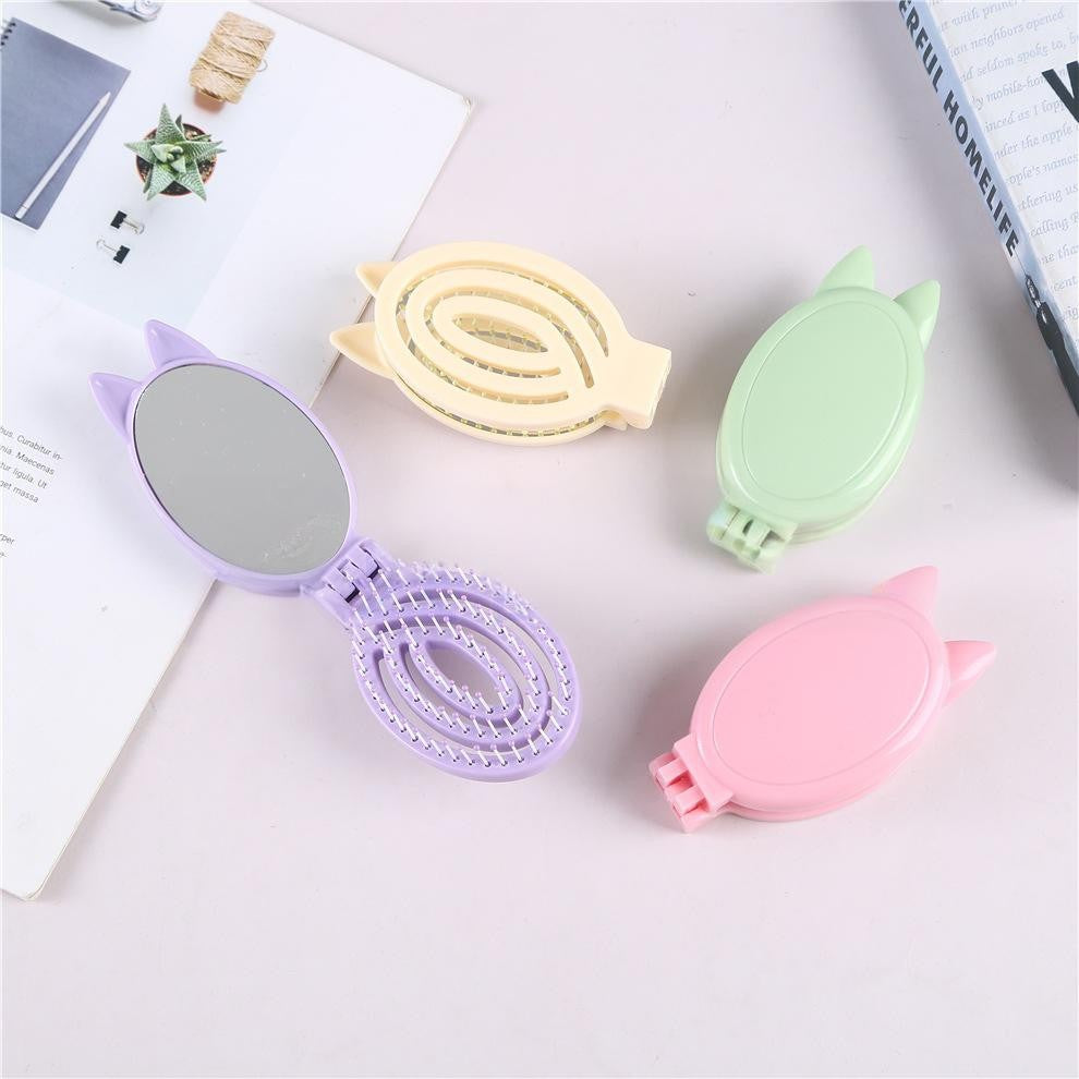 2 - in - 1 Cat-Ear Shape Hollow Foldable Mirror Comb