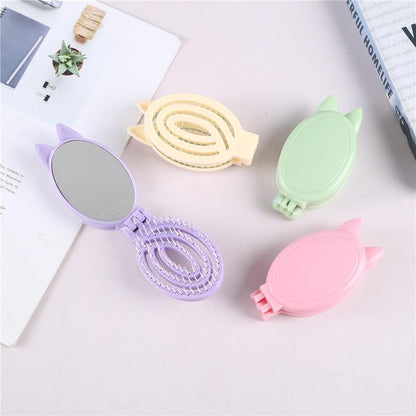 2 - in - 1 Cat-Ear Shape Hollow Foldable Mirror Comb