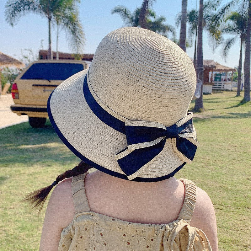 Girls Straw Sun Hat, Sun Protection Wide Brim Sun Hats Adjustable Topless Beach Hat For Kids