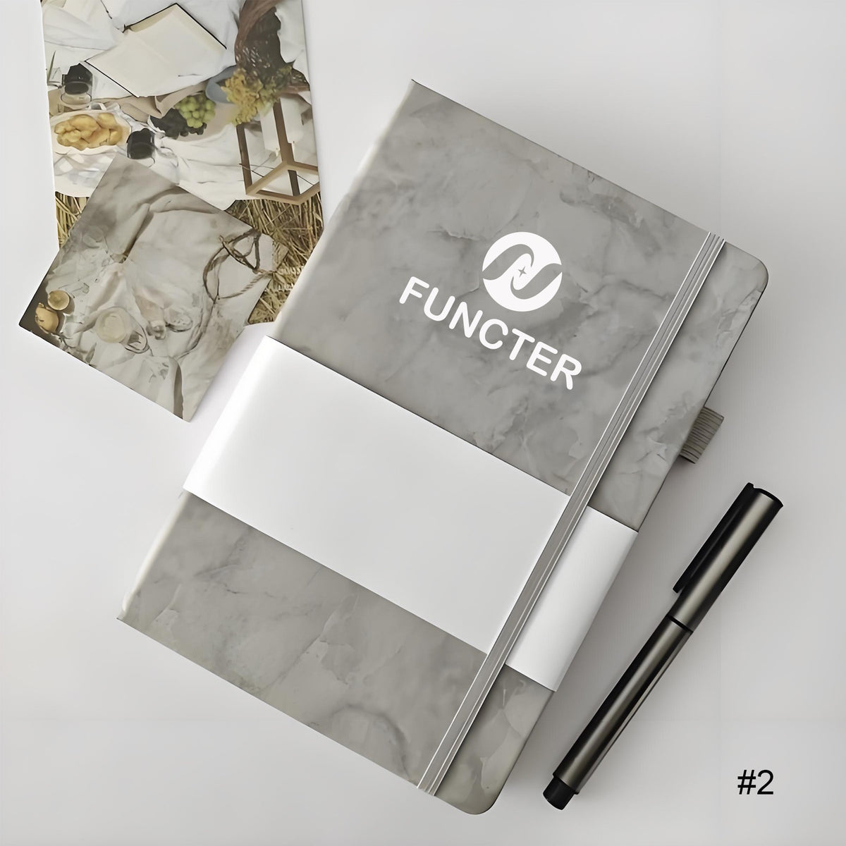 A5 Printed PU Leather Lined Notebook W/Pen Sleeve