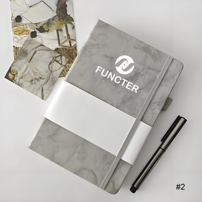 A5 Printed PU Leather Lined Notebook W/Pen Sleeve