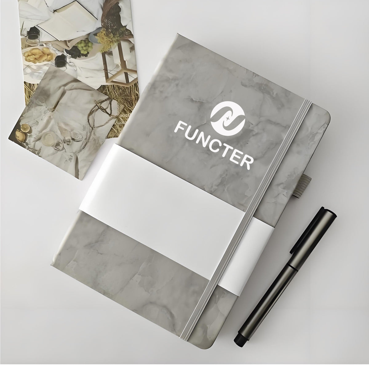 A5 Printed PU Leather Lined Notebook W/ Pen Sleeve