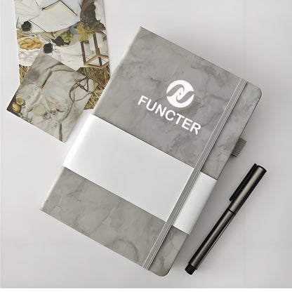 A5 Printed PU Leather Lined Notebook W/ Pen Sleeve