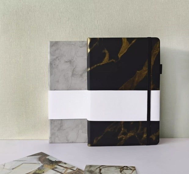 A5 Printed PU Leather Lined Notebook W/ Pen Sleeve
