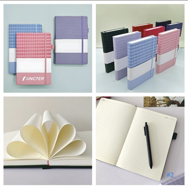 A5 PU Leather Diamond Pattern Lined Notebook W/Pen Sleeve