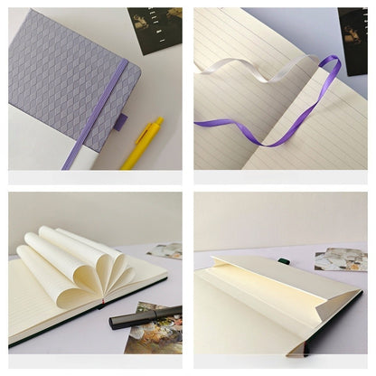 A5 PU Leather Diamond Pattern Lined Notebook W/Pen Sleeve